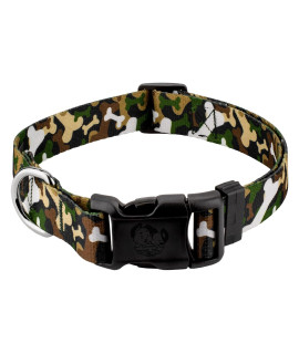 country Brook Petz - Deluxe Woodland Bone camo Dog collar - Made in The USA - camouflage collection with 16 Rugged Designs (12 Inch, Mini)