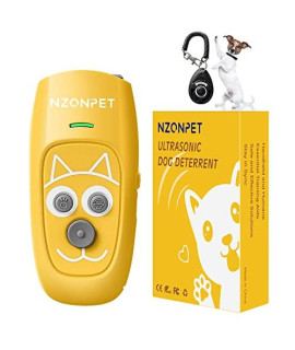 Nzonpet Anti Barking Device, Ultrasonic 3 In 1 Dog Barking Deterrent Devices, 3 Frequency Dog Training And Bark Control 164Ft Range Rechargeable With Led Light And Wrist Strap Yellow
