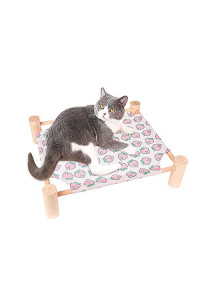 Portable Cat Hammock Detachable Durable Pet Cot Lounge Elevated Wooden Frame Square Hanging Bed Washable Convenient Summer Lounge Bed for Cat Pet Puppy Indoor Outdoor