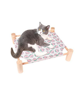 Portable Cat Hammock Detachable Durable Pet Cot Lounge Elevated Wooden Frame Square Hanging Bed Washable Convenient Summer Lounge Bed for Cat Pet Puppy Indoor Outdoor