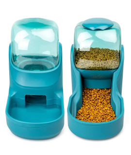 YMINA Automatic Pet Feeder and Water Dispenser Gravity Food Waterer Set Food and Water Dispenser Travel Supply Feeder for Dogs Cats Animals, Green