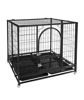 Jongee Heavy Duty Dog Crate Cage Folding Strong Metal Dog Kennel with Wheels and Tray for Outdoor Large Dog Easy to Install,36 inch , Black