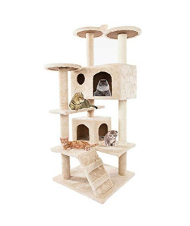 Large Cat Tree Condo with Sisal Scratching Posts Perches Houses Hammock, Cat Tower Furniture Kitty Activity Center Kitten Play House, 52" Solid Cute Sisal Rope Plush Cat Climb Tree Cat Tower Beige