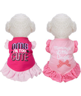 2 Pieces Dog Dresses For Small Dogs Cute Girl Female Dog Dress Mommy Puppy Shirt Skirt Doggie Dresses Pet Summer Clothes Apparel For Dogs And Cats (Omg And Angel,Medium)