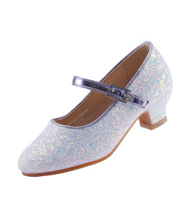 Eight Km Girls High Heel Dress Shoes Mary Jane Princess Wedding Party Pump Shoes Ekm7015 Sparkle Glitter Cinderella Light Blue Size 5 Us Big Kid