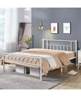 Yaheetech 13 Inch Queen Size Metal Bed Frame With Headboard And Footboard Platform Bed Frame With Storage No Box Spring Needed Mattress Foundation For Adults White