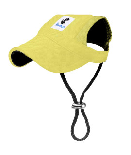 Pawaboo Dog Baseball Cap, Adjustable Dog Outdoor Sport Sun Protection Baseball Hat Cap Visor Sunbonnet Outfit with Ear Holes for Puppy Small Dogs, Large, Yellow