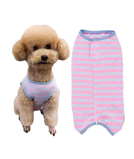 Kukaster Pet Dog Recovery Suit Post Surgery Shirt For Puppy, Wound Protective Clothes For Little Animals(Pink Blue Stripe-L)