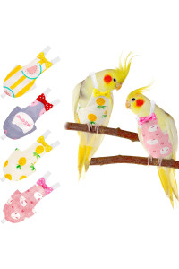 4 Pieces Bird Diapers Flight Suite Liners Washable Reusable Protective Parrot Nappy Clothes With Waterproof Inner Layer Cute Urine Wet Suit For Parrot Macaw Budgies Parakeet (Rabbit Patterns, M)