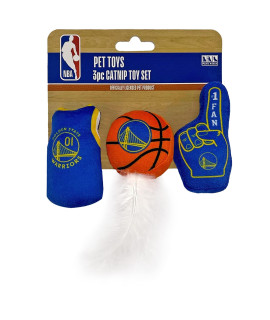 BEST PLUSH cAT TOY: NBA gOLDEN STATE WARRIORS complete Set of 3 piece cat Toys filled with Fresh catnip Includes: 1 Jersey cat Toy, 1 Basketball cat Toy with Feathers 1 1 Fan cat Toy In Team LOgO