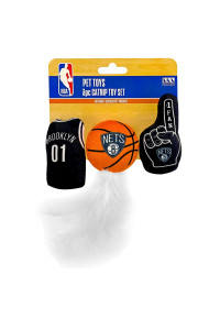BEST PLUSH cAT TOY - NBA BROOKLYN NETS complete Set of 3 piece cat Toys filled with Fresh catnip Includes: 1 Jersey cat Toy, 1 Basketball cat Toy with Feathers 1 1 Fan cat Toy Beautiful Team LOgO