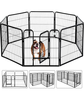HCY Pet Gate, Large Dog Kennel Puppy Playpen Dog Fence 24 Inch Exercise Pen Gate Fence Foldable 8 Panels with Door Options Ideal for Pet Animals Outdoor Indoor (24 Inch), Black