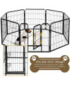 HCY Pet Gate, Large Dog Kennel Puppy Playpen Dog Fence 24 Inch Exercise Pen Gate Fence Foldable 8 Panels with Door Options Ideal for Pet Animals Outdoor Indoor (24 Inch), Black
