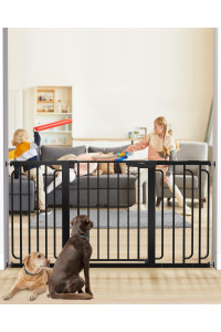 Mom's Choice Awards Winner-Cumbor 29.5-57 Baby Gate for Stairs, Extra Wide Dog Gate for Doorways, Pressure Mounted Walk Through Safety Child Gate for Kids Toddler, Tall Pet Puppy Fence Gate, Black