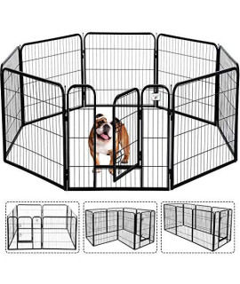 HCY Pet Gate, Large Dog Kennel Puppy Playpen Dog Fence 32 Inch Exercise Pen Gate Fence Foldable 8 Panels with Door Options Ideal for Pet Animals Outdoor Indoor (32 Inch)