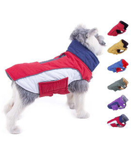 Thinkpet Dog Cold Weather Coats - Cozy Waterproof Windproof Reversible Winter Dog Jacket, Thick Padded Warm Coat Reflective Vest Clothes For Puppy Small Medium Large Dogs S Red&White Pattern