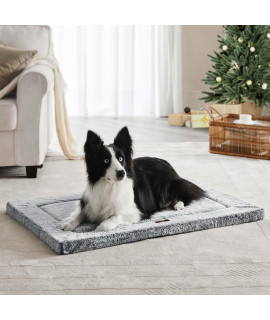 WESTERN HOME Large Dog Beds Cat Beds for Crate, Dog Crate Mat Pad with Soft Faux Fur Washable Anti-Slip Kennel Pet Bed Mats for Sleeping, 36 in, Grey