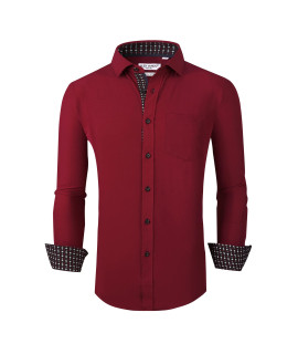 Alex Vando Mens Dress Shirt Wrinkle Free Regular Fit 4-Way Stretch Button Down Shirts,Burgundy,Xl