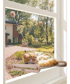 Cat Window Perch Safety Wooden Frame Cat Hammock Cat Window Seat With Soft And Touch Textured Fabrics Sturdy Rotating Suction Cups Holds Up To 33Lbs