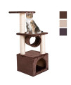 36" Solid Cute Sisal Rope Plush Cat Climb Tree Cat Tower, Cat Tree Bed Furniture Scratching Tower Post Condo Kitten Play House Brown