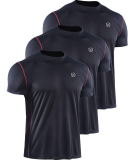 Neleus Mens 3 Pack Running Shirts Mesh Dry Fit Workout Athletic Shirt,5027,Blackblackblack,M