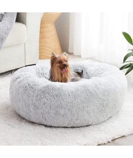 WNPETHOME calming Dog Bed cat Bed, Anti-Anxiety Donut Small Dog Bed, Fluffy Faux Fur cat cushion Dog Bed for Small Dogs and cats (27 x 27 Inch, Light grey)