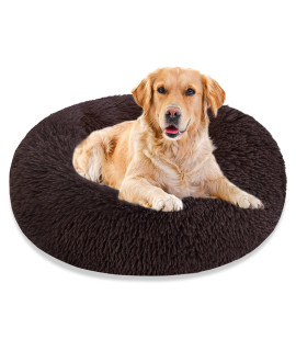 Dog Bed & Cat Bed, Calming Anti-Anxiety Donut Dog Cuddler Bed, Machine Washable Round Pet Bed, Comfy Faux Fur Plush Dog Cat Bed for Small Medium Large Dogs and Cats(36", Dark Brown)