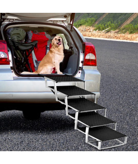 Joyrally Upgraded Dog Car Stair for Large Dogs,Lightweight Aluminum Foldable Pet Ladder Ramp with Nonslip Surface for High Beds, Trucks, Cars and SUV, Supports up to150 lbs,5 Steps
