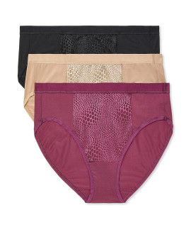 Warners Womens Blissful Benefits Tummy Smoothing Hi-Cut Panty Underwear, Amaranth Toasted Almond Black, Small Us