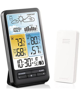 Weather Stations Indoor Outdoor Thermometer Wireless color Display Temperature Humidity Monitor with Atomic clock and Adjustable Backlight, Weather Thermometers with Barometer and Moon Phase
