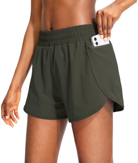 Soothfeel Womens Running Shorts with Zipper Pockets High Waisted Athletic gym Workout Shorts for Women with Liner