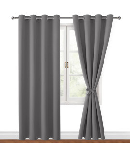 Hiasan Blackout Curtains For Bedroom, 52 X 96 Inches Long - Thermal Insulated Light Blocking Window Curtains For Living Room, 2 Drape Panels Sewn With Tiebacks, Light Grey