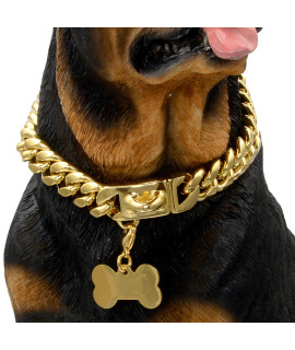 W/W Lifetime Gold Dog Chain Collar Walking Metal Chain Collar with Design Secure Buckle,18K Cuban Link Strong Heavy Duty Chew Proof for Medium Dogs(14MM, 9.5")