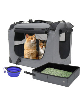 Prutapet Large Cat Carrier 24x16.5x16.5 Soft-Sided Portable Pet Crate for Car Traveling with Collapsible Litter Box and Bowl