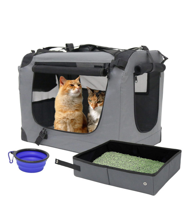 Buy Prutapet Large Cat Carrier 24x16.5x16.5 Soft-Sided Portable Pet Crate  for Car Traveling with Collapsible Litter Box and Bowl Online at Low Prices  in USA 