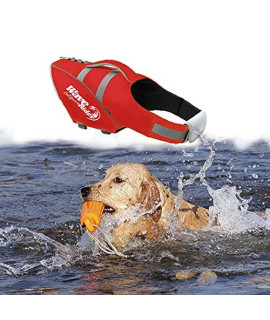 BOCHO Wave Rider's Reflective Dog LifeJacket, Super Buoyancy EVA Lining ,Adjustable Dog Safety Vest (XX-Large, Crimson)