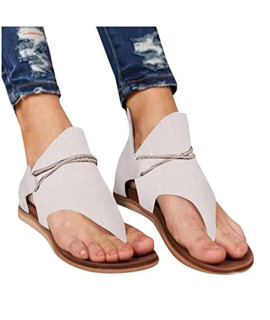Kaitobe Gladiator Sandals for Women Flat T Strap Casual Summer Beach Sandals Zip Up Open Toe Retro Roman Shoes Flip Flop