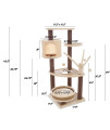 6-Tier Cat Tower- Cushioned Pet Bed, Napping Perches, Kitty Condo Hut, and Spring Arms with 3 Hanging Toys Fully Carpeted by PETMAKER (Brown/Beige)
