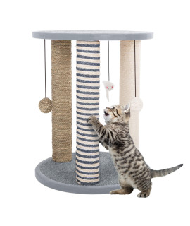 Cat Tower with 3 Scratching Posts, Carpeted Base Play Area and Perch - Furniture Scratching Deterrent Tree for Indoor Cats by PETMAKER (Gray)
