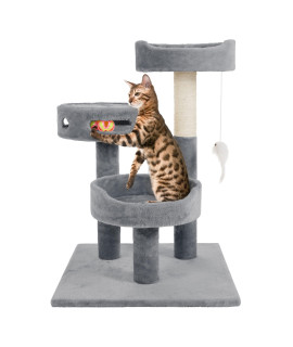 PETMAKER 3-Tier Cat Tower Collection - 2 Carpeted Napping Perches, Sisal Rope Scratching Post, Hanging Mouse, and Interactive Cheese Wheel Toy