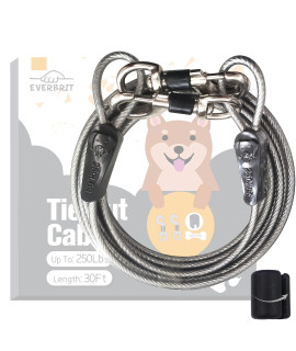 Everbrit Colorful Reflective Tie Out Cable For Super Dog Up To 250 Pound, 30 Feet, With Snap Safety Clip