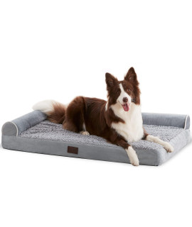 Western Home Large Orthopedic Dog Beds Sofa - Large / Extra Large Dogs Beds, Eggs Crate Foam Couch Large Pet Bed with Waterproof Washable Cover, Faux Fur Velvet Sofa Dog Bed, Grey