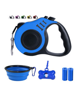 Retractable Dog Leash for X-Small/Small/Medium, 16ft (for Dogs Up to 33lbs), with 1 Free Portable Silicone Dog Bowl + 1 Waste Bag Dispenser + 6 Waste Bag