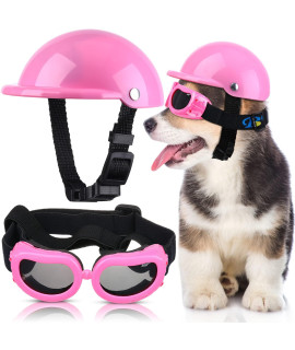 Small Dog Helmet Goggles Uv Protection Doggy Sunglasses Pet Dog Glasses Motorcycle Hard Safety Hat With Adjustable Belt Windproof Snowproof Eye Head Protection For Puppy Riding, S Size (Pink)
