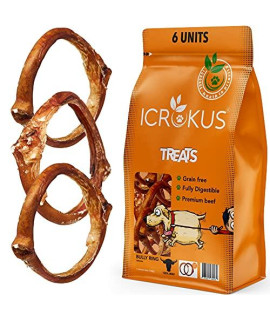 ICROKUS Bully Ring for Dogs - 100% Natural 4-5 Inch Beef Pizzle Rings - Long-Lasting Dog Chews - High-in-Protein, Low-in-Fat Braided Bully Rings - Bully Pizzle Ring (6 Pack)