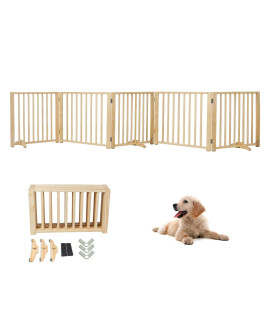 YOCAN Freestanding Wooden Dog Gates -Foldable Pet Gate Indoor Dog Fence, Dog Gate for Doorways, House, Stairs , Halls-5 Panel 16.9"