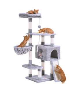 Heybly Cat Tree Cat Tower For Indoor Cats Multi-Level Cat Furniture Condo With Feeding Bowl And Scratching Board Light Gray Hct010W