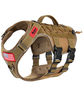 Manificent Tactical Dog Harness Full Body for Medium Large Dogs, Reflective No Pull Service Dog Vest with Handle American Flag Patch, Military Dog Vest - for Training Hiking Hunting Working Harness