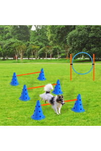 XiaZ Dog Agility Hurdle Cone Set, Agility Equipments for Dog, Adjustable Agility Ladder Speed Training Equipment, 6 Agility Cones, 3 Agility Rods and Jumping Ring