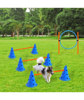 XiaZ Dog Agility Hurdle Cone Set, Agility Equipments for Dog, Adjustable Agility Ladder Speed Training Equipment, 6 Agility Cones, 3 Agility Rods and Jumping Ring